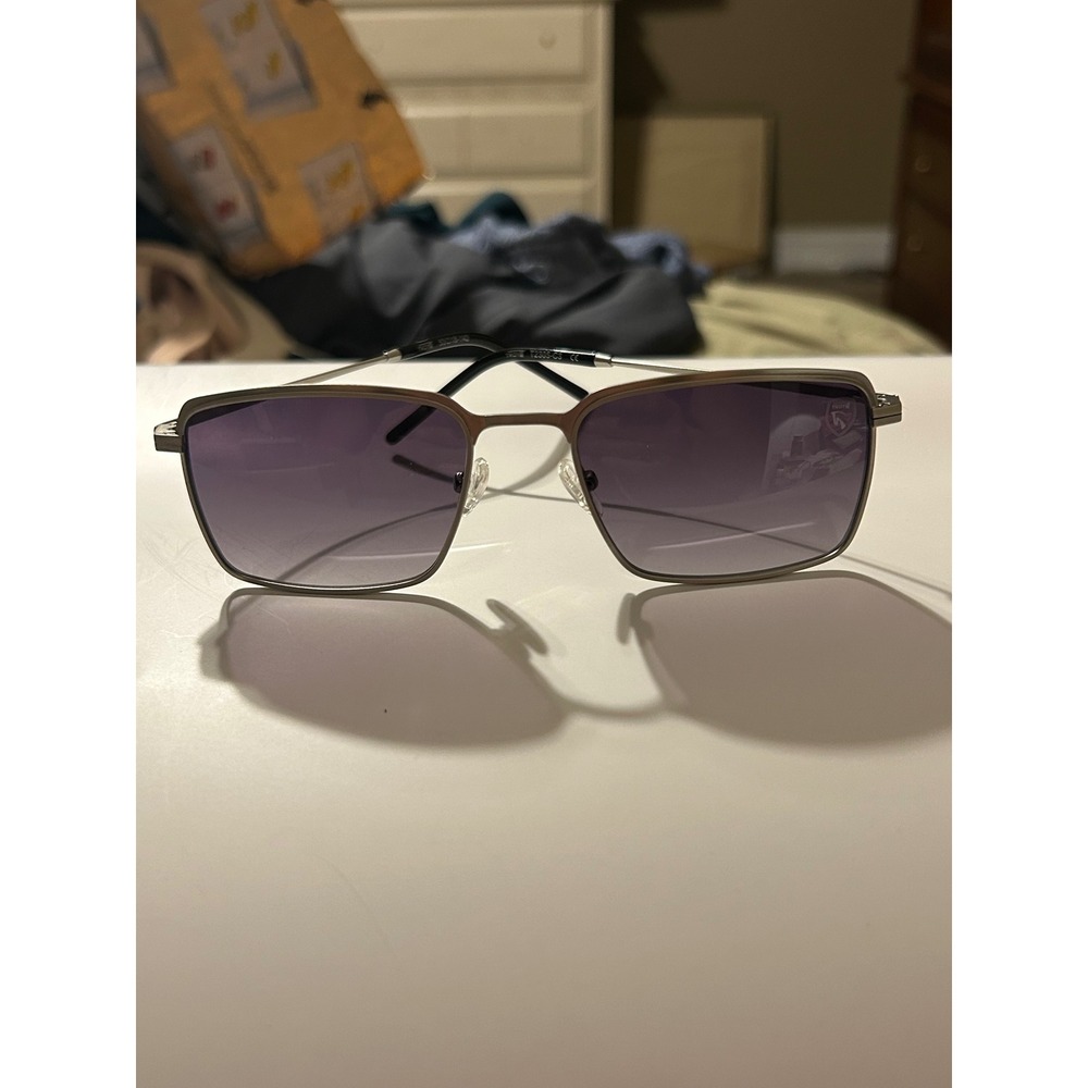 Troy T2305-C3 Silver Metal Rectangular Sunglasses Purple Gradient Lens